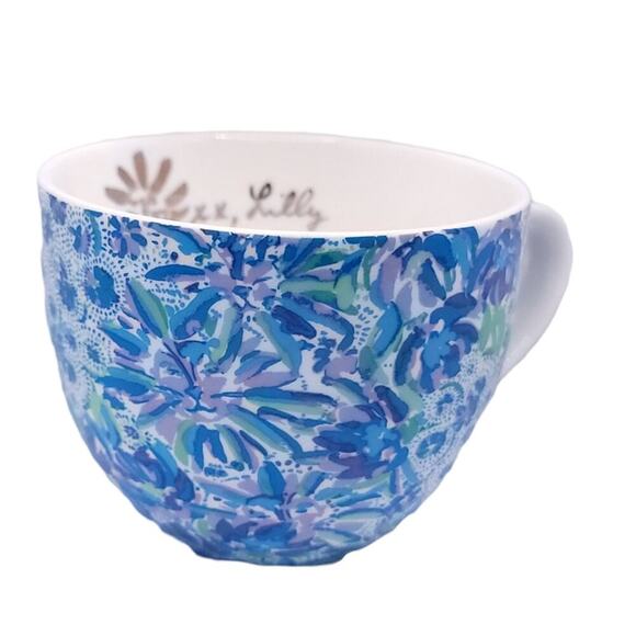 Lilly Pulitzer 12oz Ceramic Mugs Blue Floral Pair of 2 - Picture 8 of 9